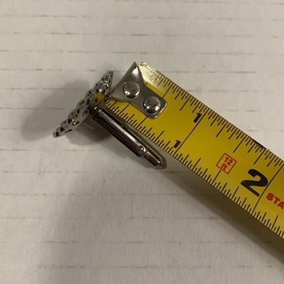 SILVER Tone Cuff Links w/ Tie Tack- leather inside- good condition- vintage - Picture 7 of 8